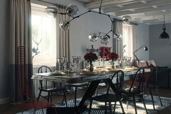 Stonowany loft z czerwonymi akcentami