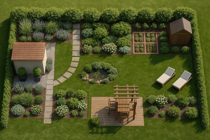 Projekt ogrodu 20x30 m z ChatGPT – styl nowoczesno-naturalny