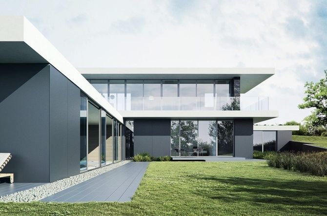 Od strony ulicy budynek sprawia wrażenie parterowego, ale od strony ogrodu ma dwie kondygnacje, w tym jedną niewidoczną z przodu. Górna bryła wyglądem przypomina mały, modernistyczny dom pawilon.
