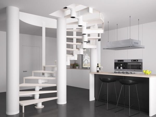 Schody o spiralnej konstrukcji będą uzupełnieniem wnętrza nowoczesnego, minimalistycznego lub modernistycznego.