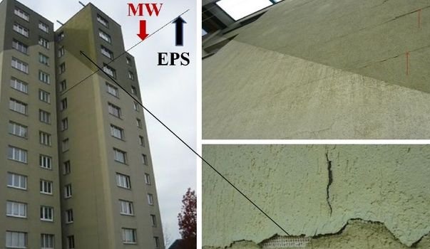 Spękania na łączeniach styropian-wełna; fot. Pawel Zemene, Czeskie Stowarzyszenie Producent&oacute;w Styropianu