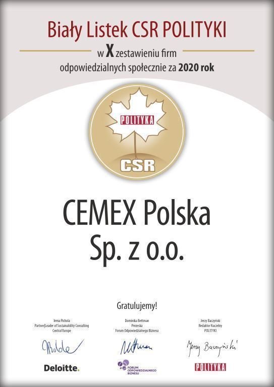 Biały Listek CSR dla CEMEX Polska, fot. CEMEX Polska
