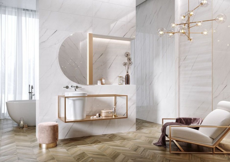 sciany carrara chic podloga plytki wood chevron
