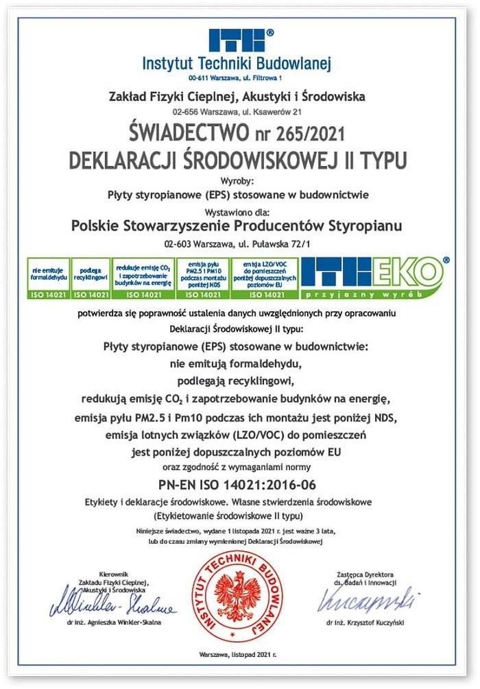 Świadectwo płyty styropianowe