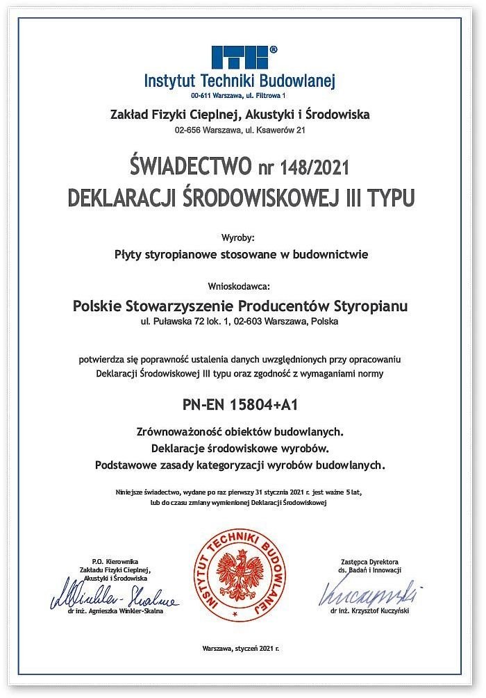 Świadectwo płyty styropianowe