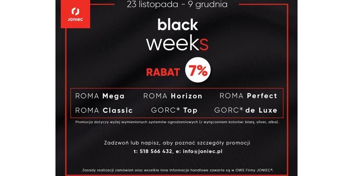 BLACK WEEKS &ndash; skorzystaj z promocji na ogrodzenia, fot. JONIEC&reg;