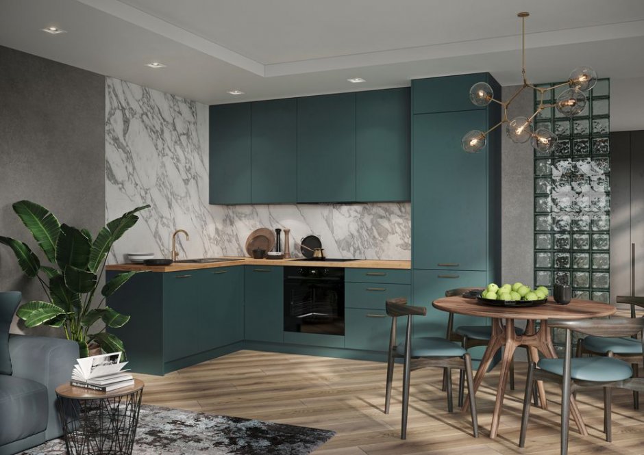 kuchnia w ciemnych kolorach kam forest green