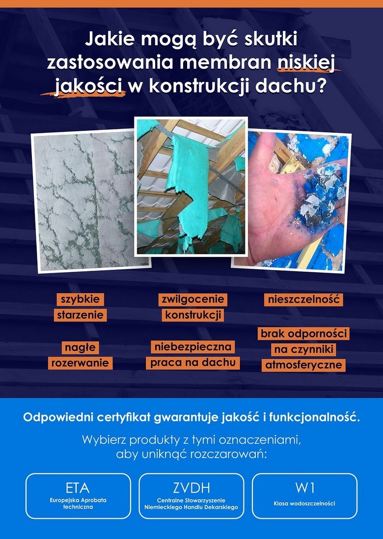 infografika -skutki złego doboru membran dachowych
