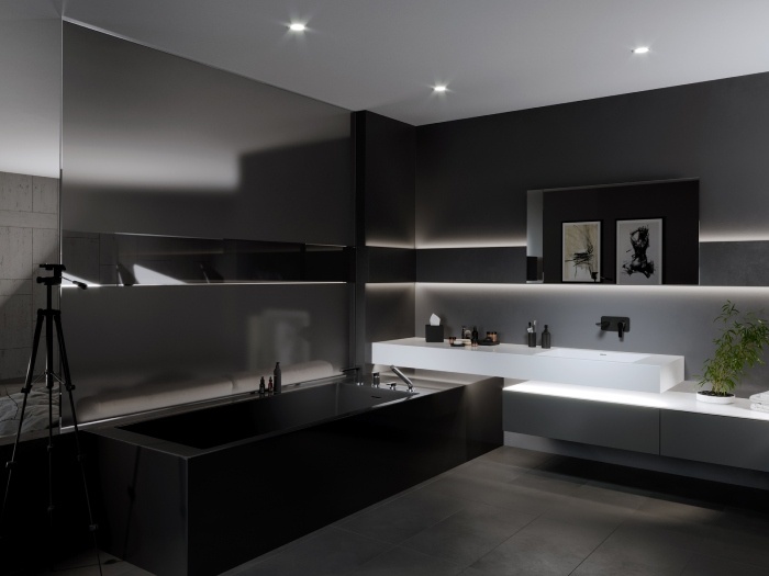 łazienka w odcieniach czerni i bieli