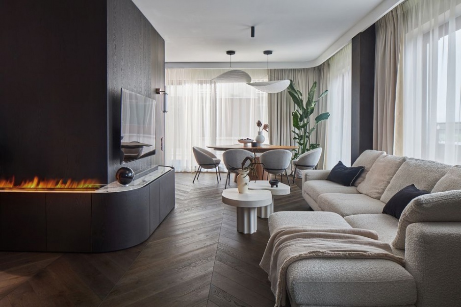 elegancki apartament salon kominek deer design