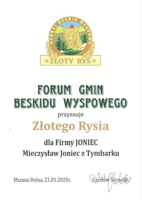 dyplom zloty rys joniec 1