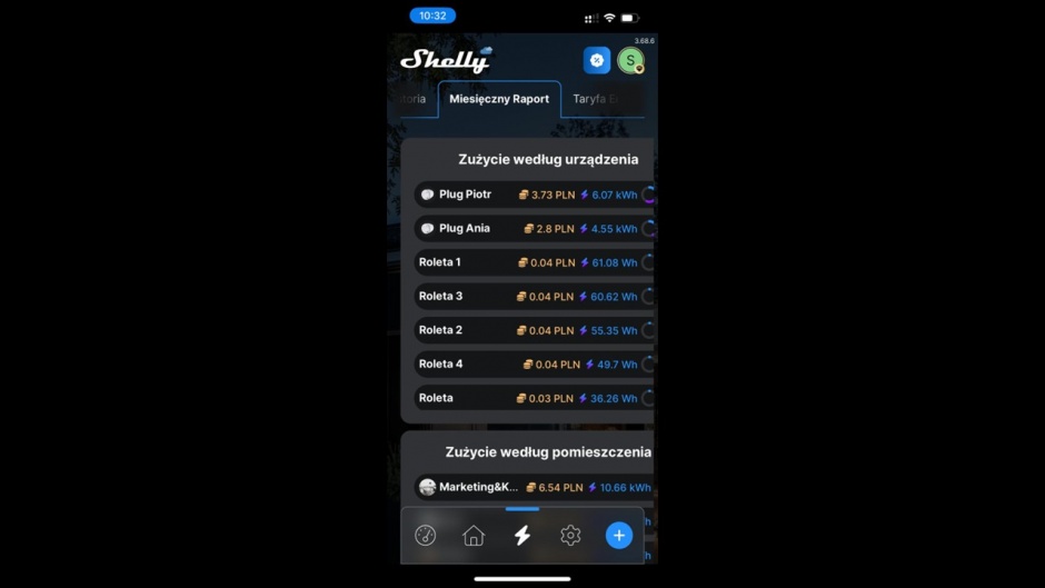 widok na ekran z aplikacją shelly