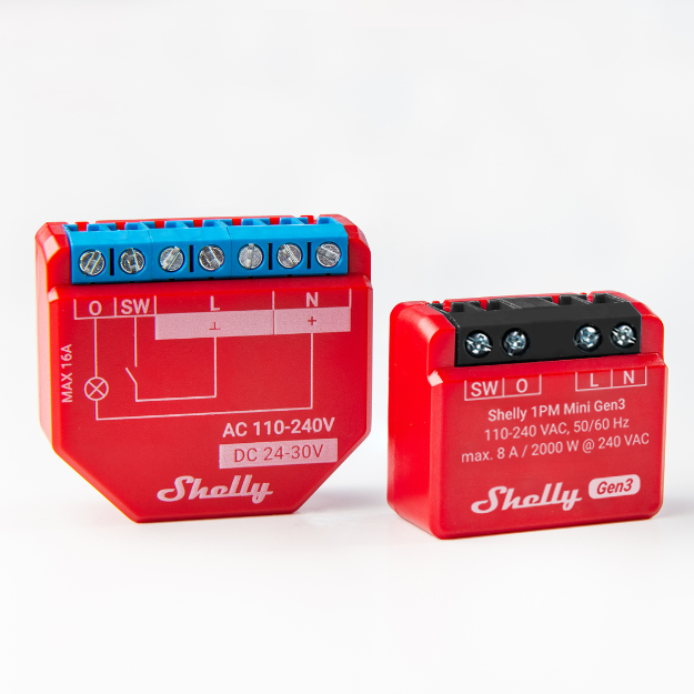 urzadzenia Shelly 1PM Mini (po prawej), Shelly 1PM (po lewej)