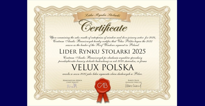 VELUX Polska ponownie z tytułem Lider Rynku Stolarki
