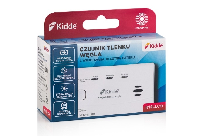Czujnik tlenku węgla Kidde w opakowaniu