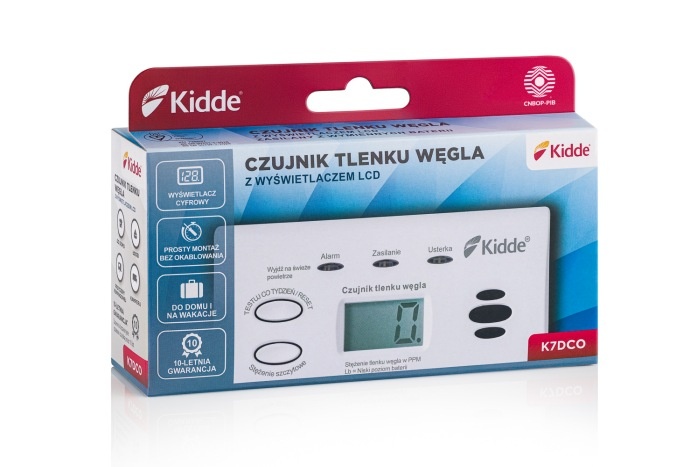 Czujnik tlenku węgla Kidde model K7DCO w opakowaniu
