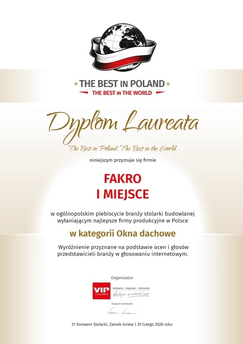 dyplom Fakro za 1 miejsce