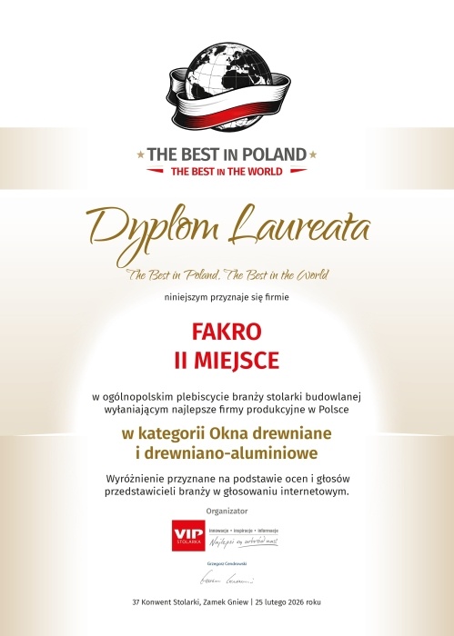 dyplom Fakro za 2 miejsce