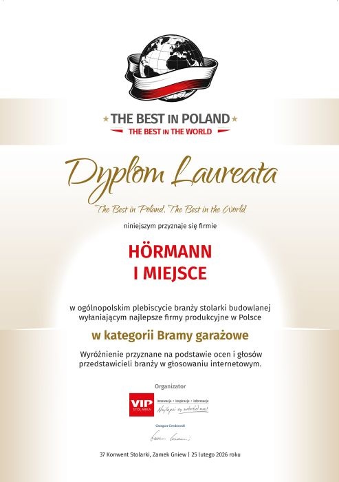 dyplom bramy garazowe hormann
