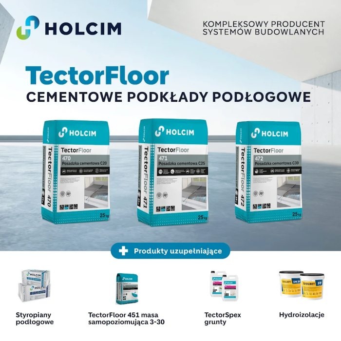 trzy produkty holcim z opisami na ulotce