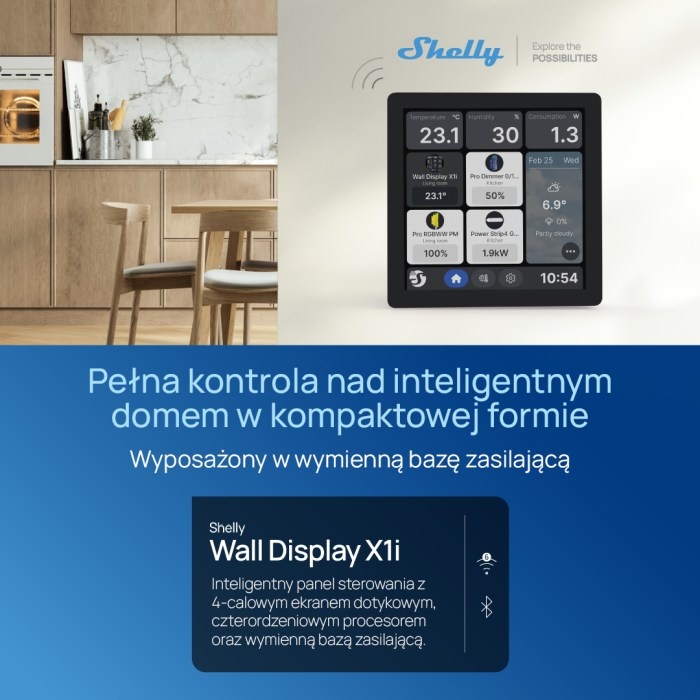 shelly pl wall display x1i - reklama urządzenia z opisami