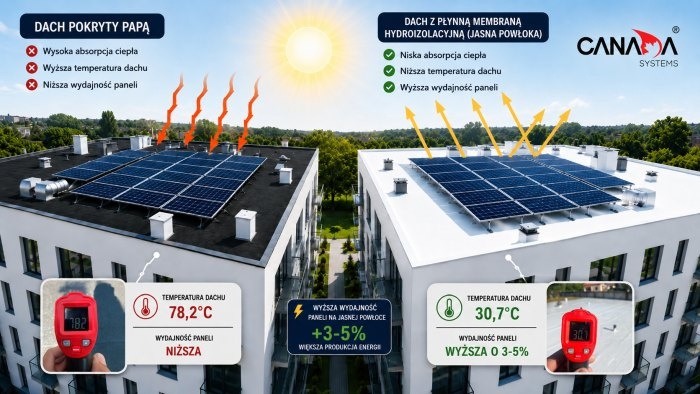 grafika porównująca nagrzewanie dachów