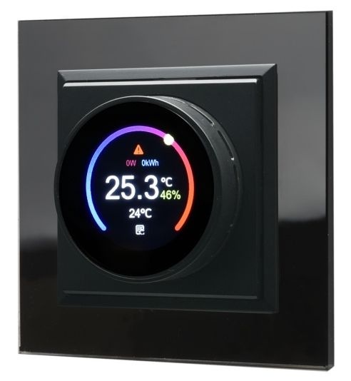 czarny elektroniczny regulator temperatury w szklanym wykończeniu