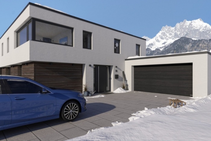 Śnieg przed bramą budynku